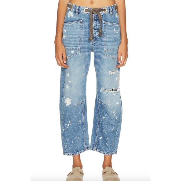 NWT Free People Moxie Low Slung Pull On Barrel Jeans 31 Streetwear Y2K NO STRING - Picture 1 of 16